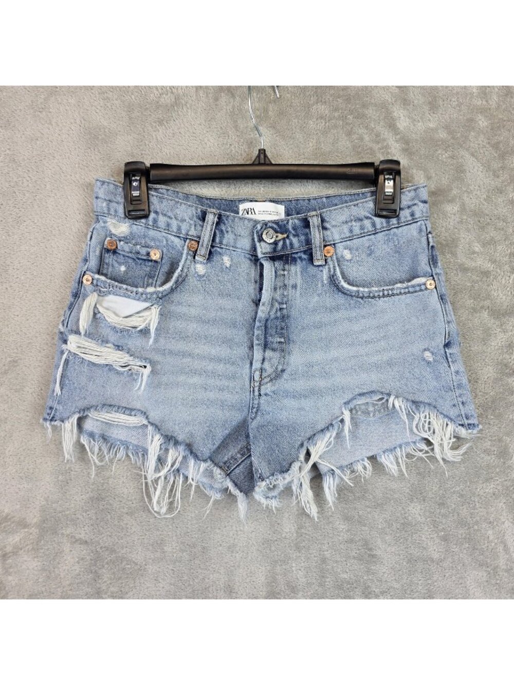 Zara Denim Cutoff Shorts Womens 4 Blue High Rise Distressed Raw Frayed Hem